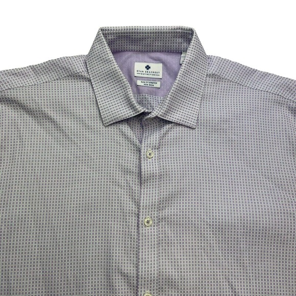 Ryan Seacrest Distinction Dress Shirt Mens 17 36/37 Slim Fit Non-Iron Purple - Picture 3 of 12